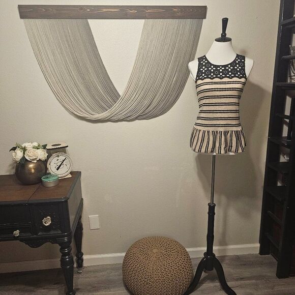 Free People Lace/Striped Peplum Tank Top Sz S - Picture 1 of 4